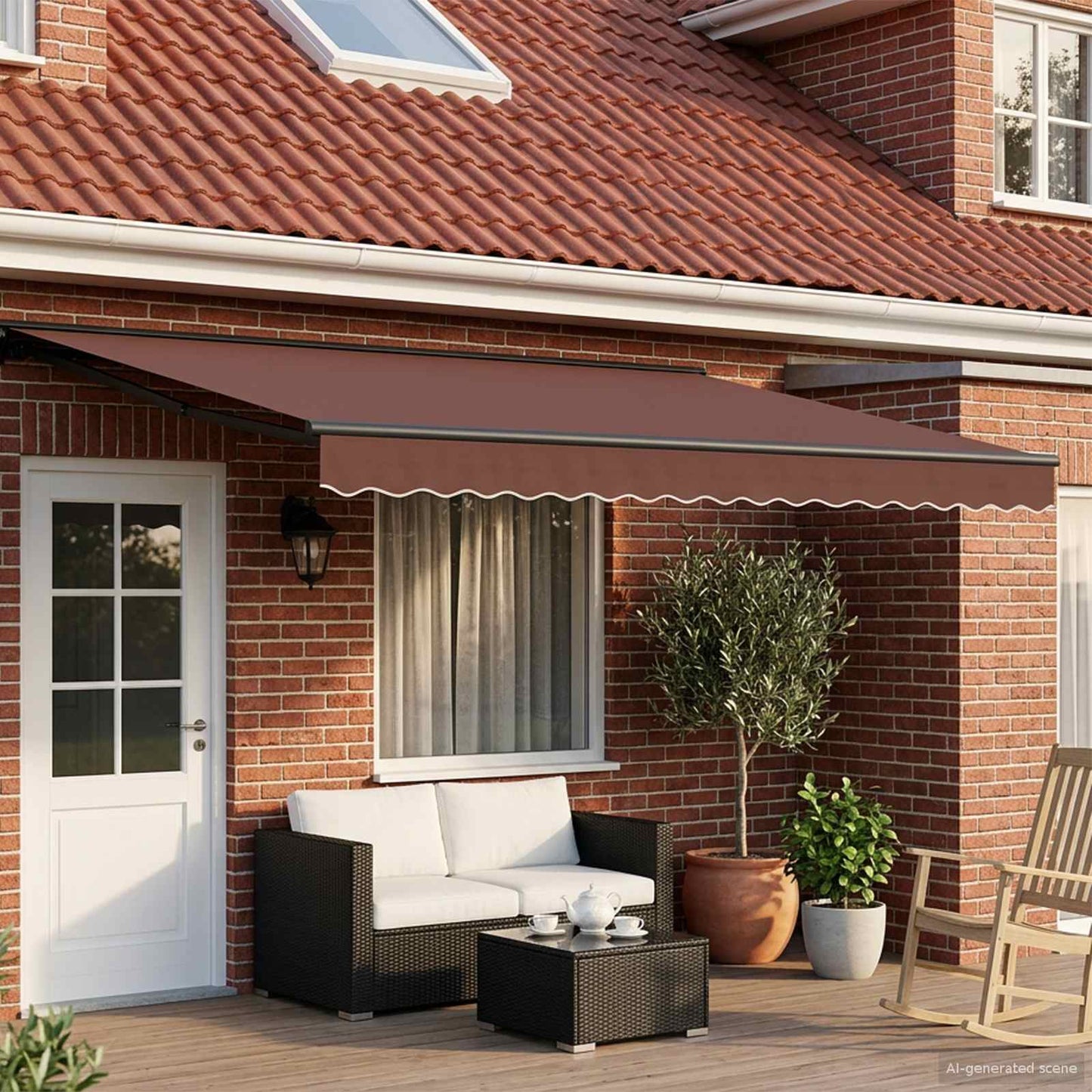 Manual Awning Frame with LEDs Brown and Anthracite 4 x 3.5 m
