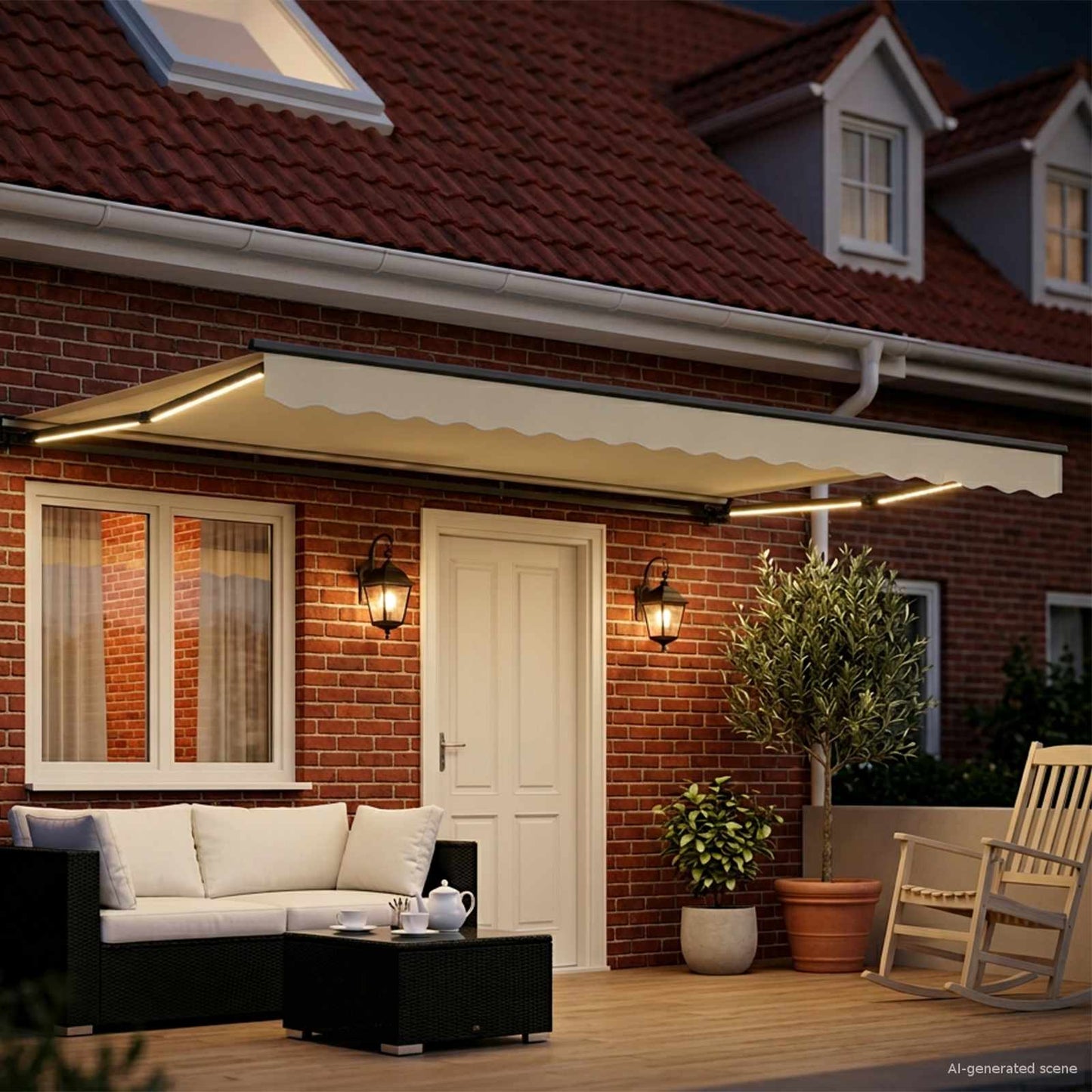 Manual Awning Frame with LEDs Cream and Anthracite 4.5 x 3.5 m