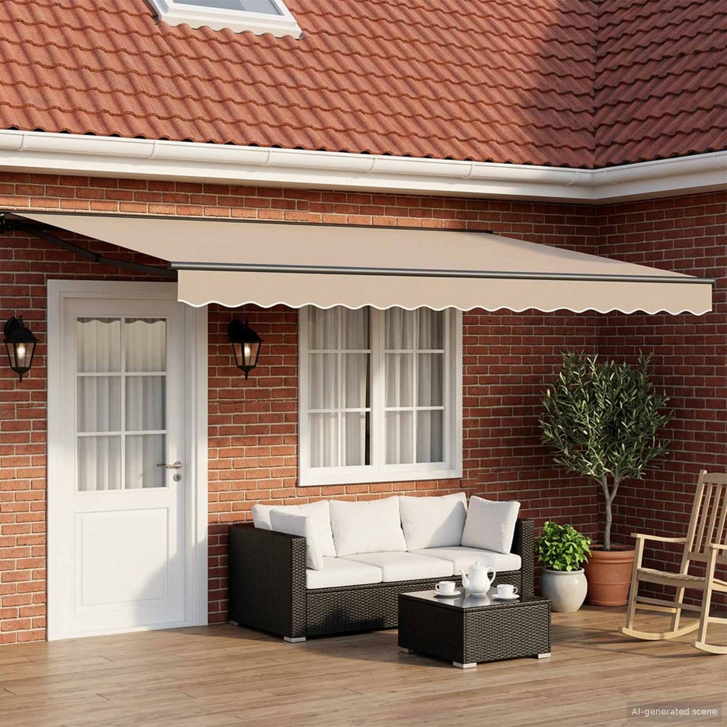 Manual Awning Frame with LEDs Beige and Anthracite 4.5 x 3.5 m