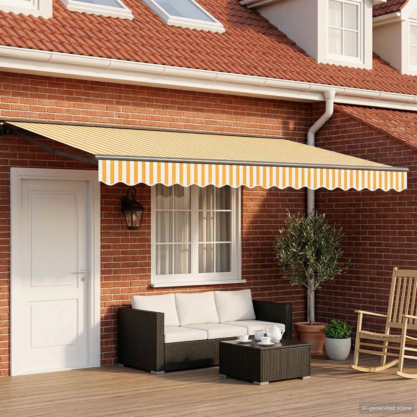 Manual Awning Frame with LEDs 5 x 3 m Polyester with PU coating