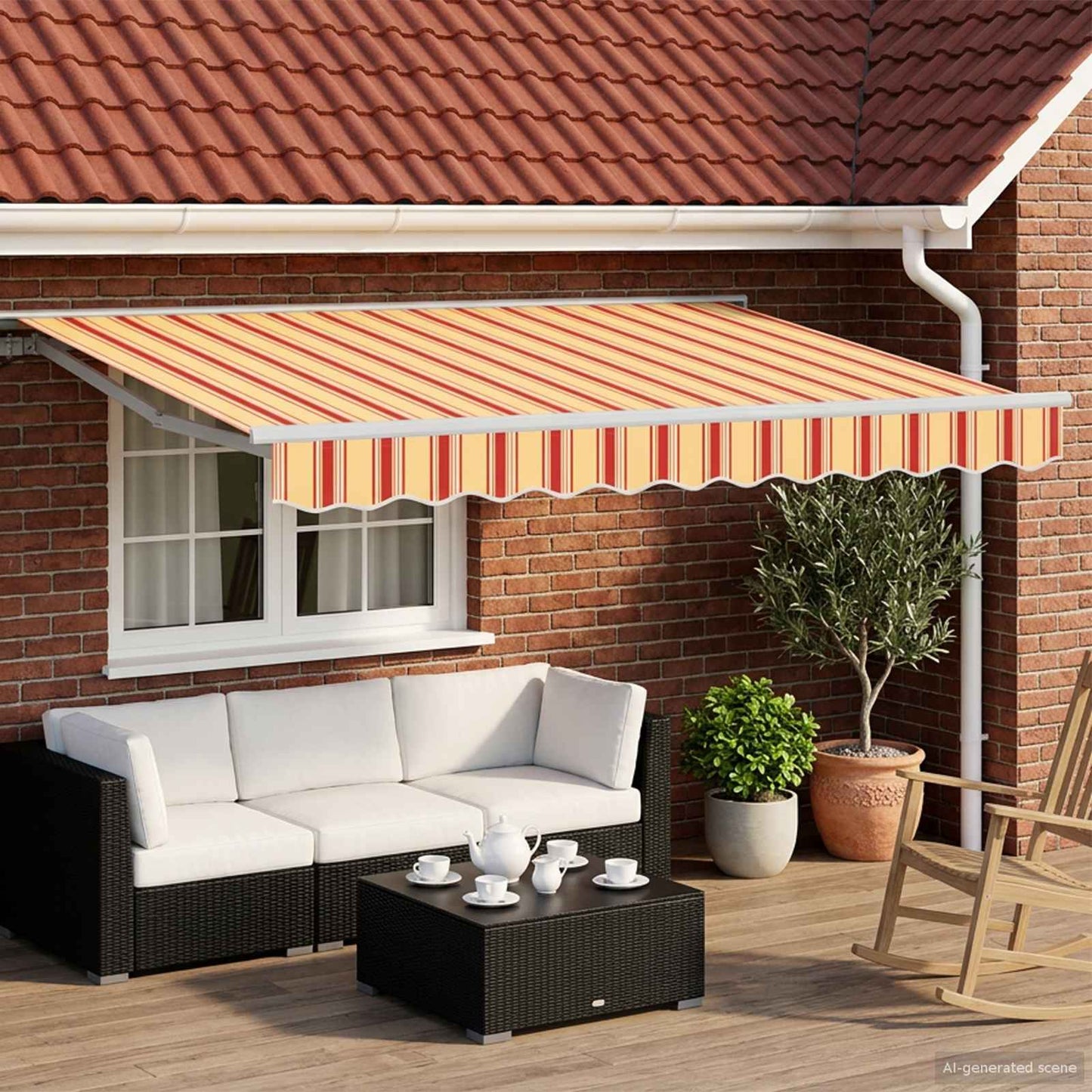 Electric Retractable Awning Yellow, Orange and White 2.5 x 2 m