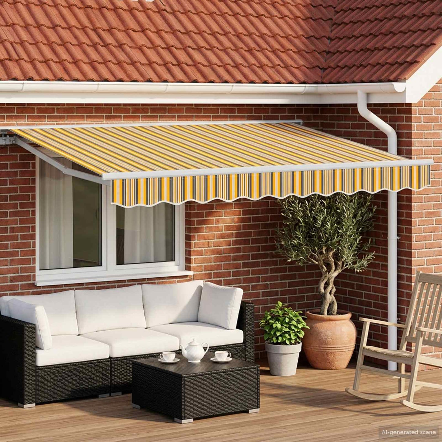 Electric Retractable Awning Yellow, Grey and White 3.5 x 2.5 m