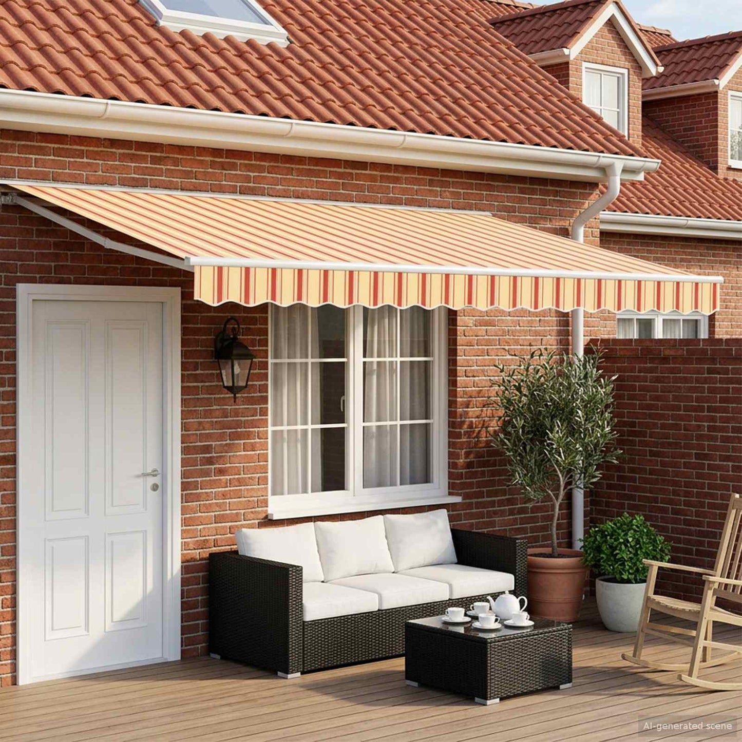 Electric Retractable Awning Yellow, Orange and White 5 x 3 m