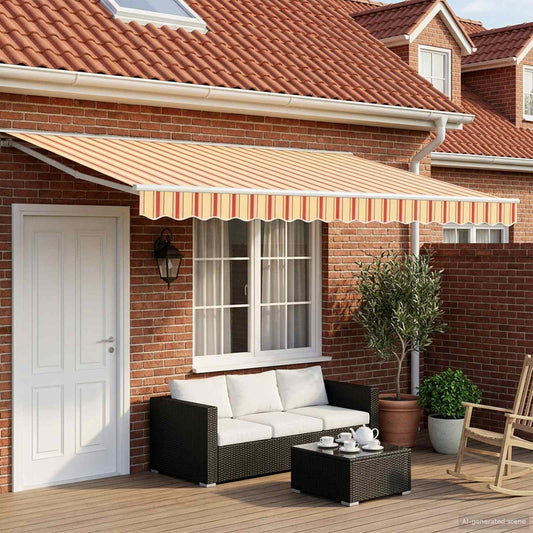 Electric Retractable Awning Yellow, Orange and White 5 x 3.5 m