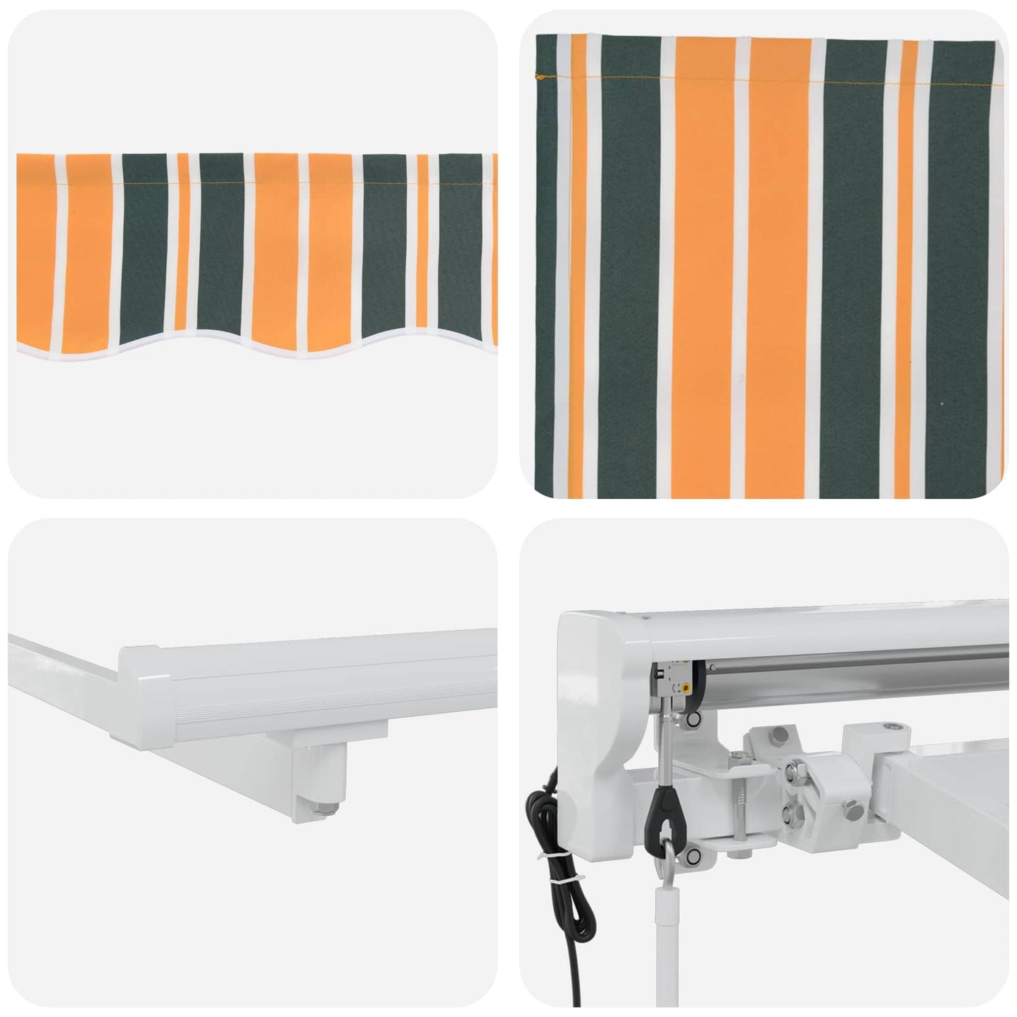 Electric Retractable Awning Green, Yellow and White 5 x 3.5 m