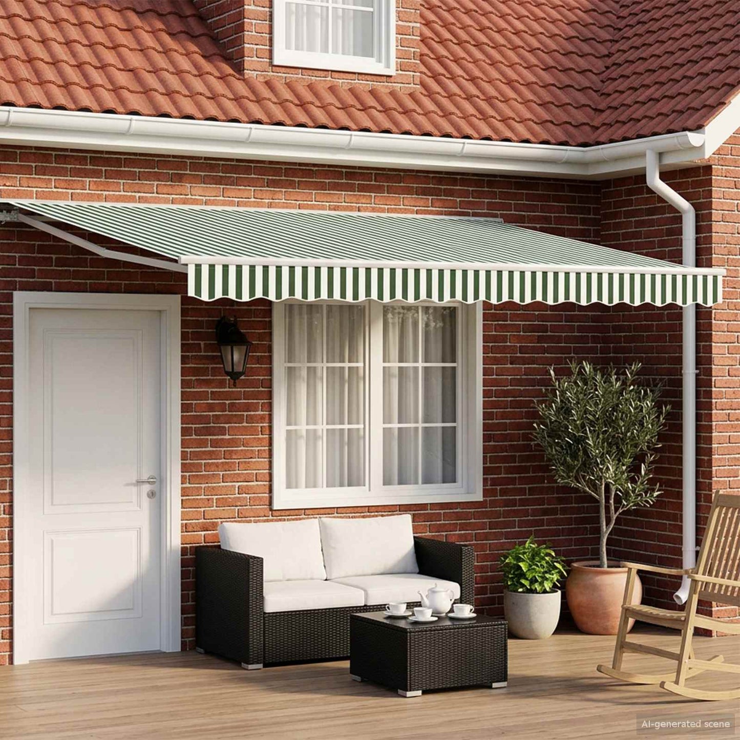 Electric Retractable Awning Green and White 5 x 3.5 m