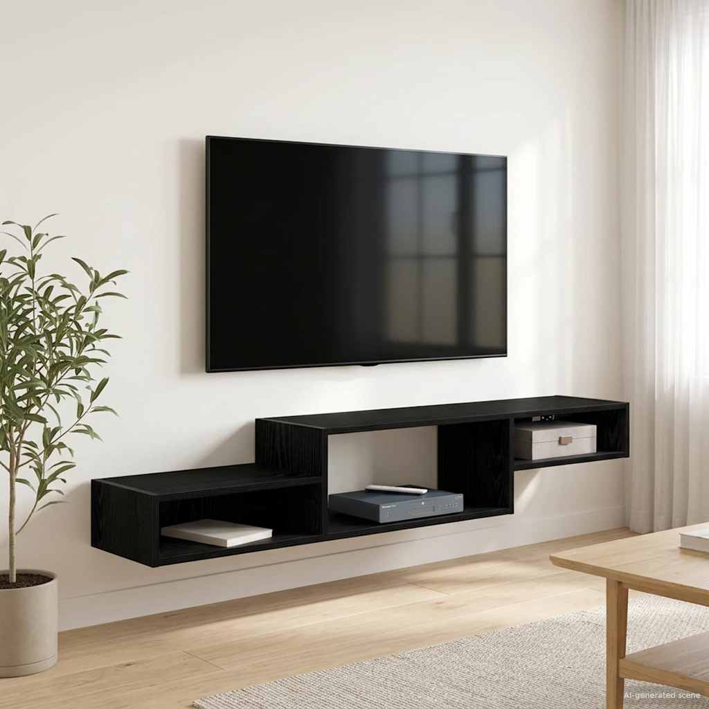 Wall-mounted TV Cabinet Wall-Mounted Black Oak 150 x 28 x 26 cm