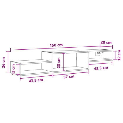 Wall-mounted TV Cabinet Wall-Mounted Black Oak 150 x 28 x 26 cm