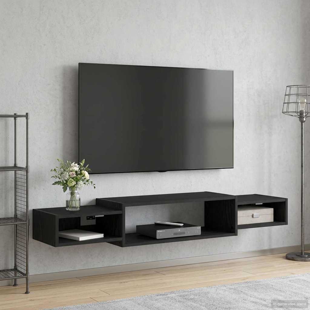 Wall-mounted TV Cabinet Wall-Mounted Black Oak 140 x 28 x 21 cm