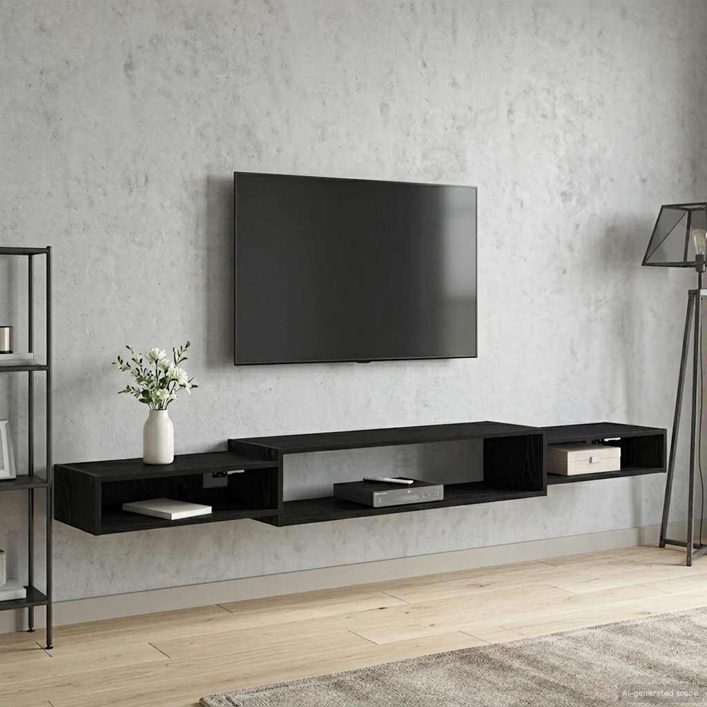 Wall-mounted TV Cabinet Wall-Mounted Black Oak 220 x 28 x 21 cm