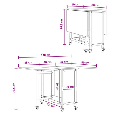 Folding Dining Table with Castors 130 x 80 x 76.5 cm