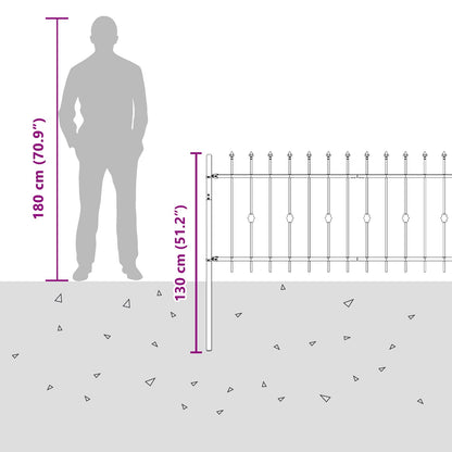 Spike Fence Asten Black 200 x 130 cm Powder-Coated Steel