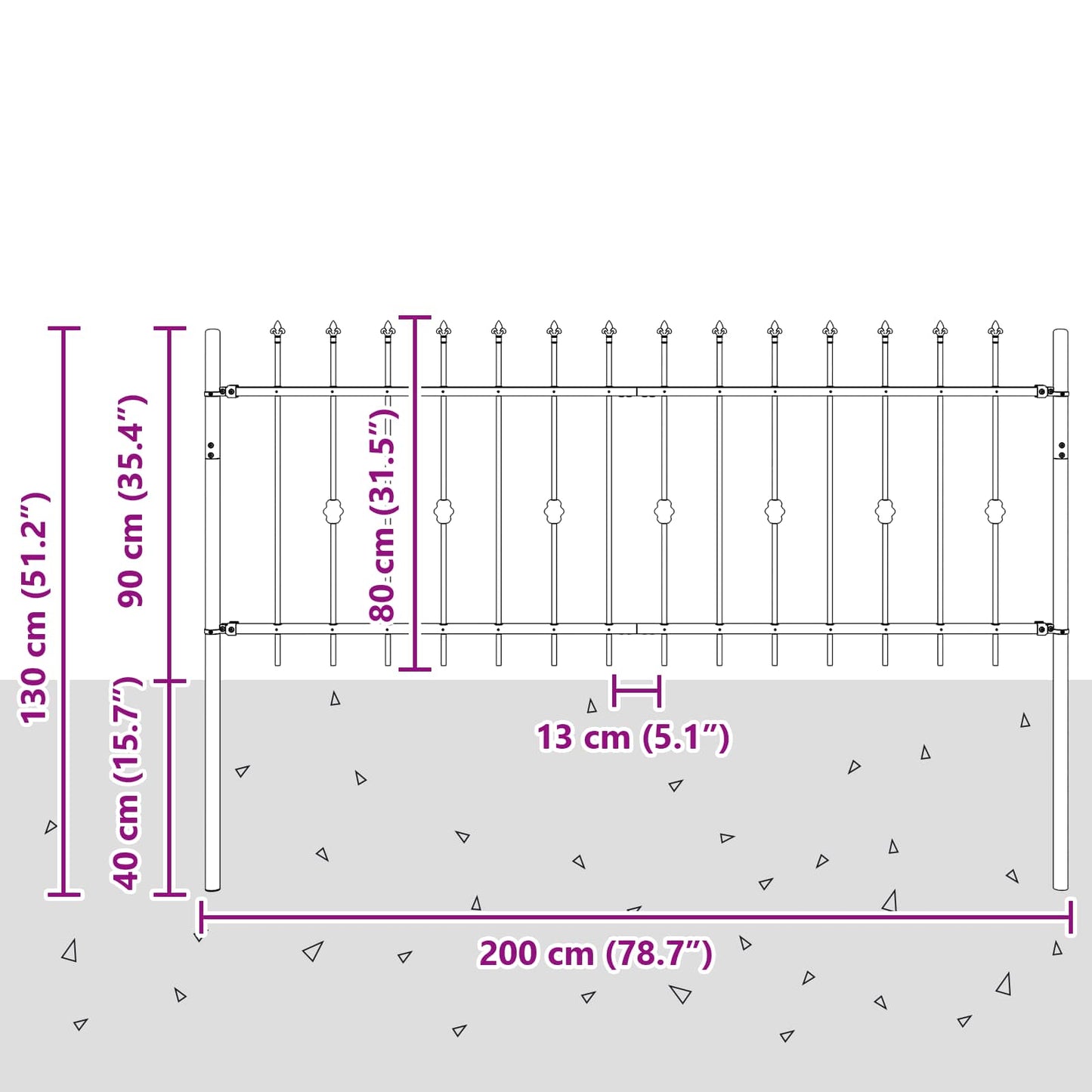 Spike Fence Asten Black 200 x 130 cm Powder-Coated Steel