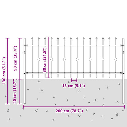 Spike Fence Asten Black 200 x 130 cm Powder-Coated Steel