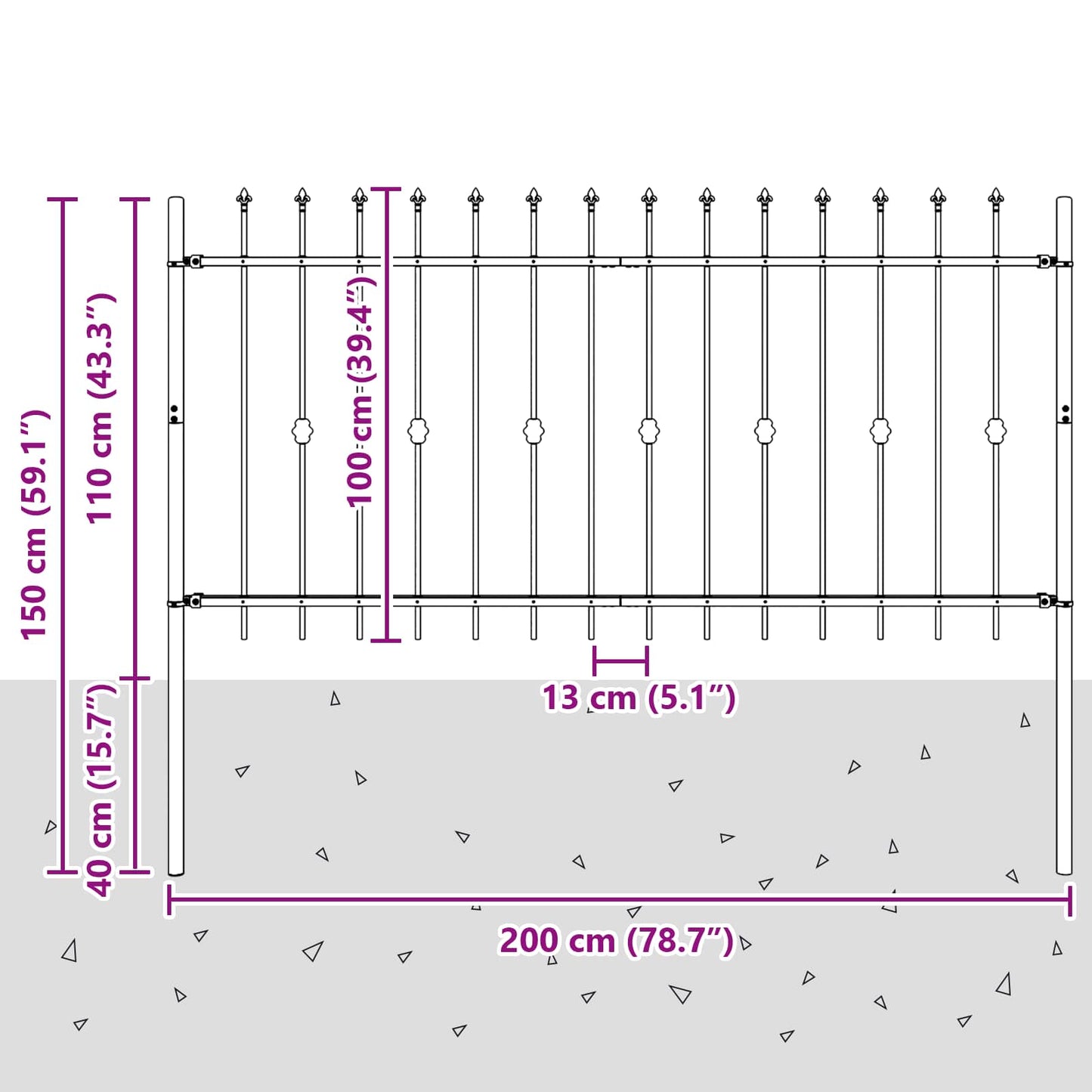 Spike Fence Asten Black 200 x 150 cm Powder-Coated Steel