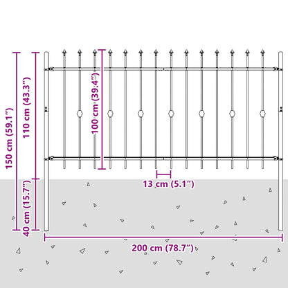 Spike Fence Asten Black 200 x 150 cm Powder-Coated Steel