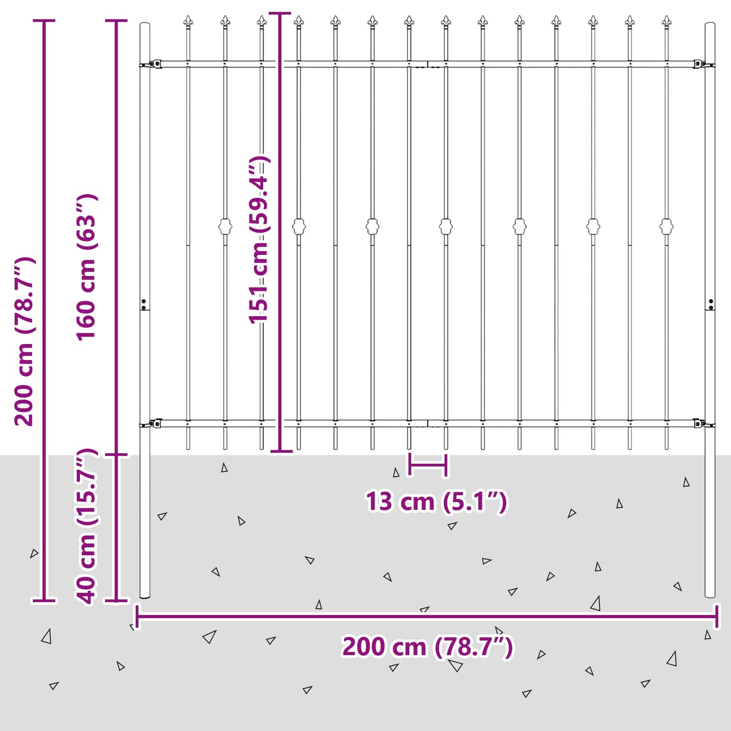 Spike Fence Asten Black 200 x 200 cm Powder-Coated Steel