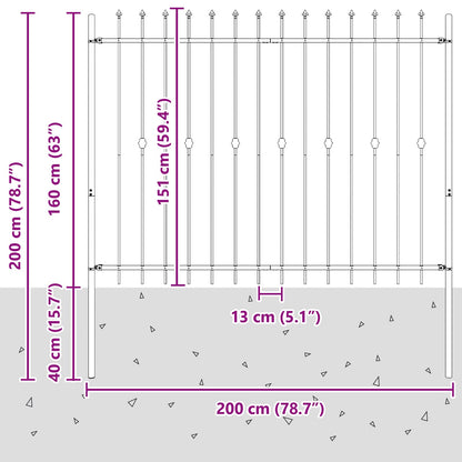 Spike Fence Asten Black 200 x 200 cm Powder-Coated Steel
