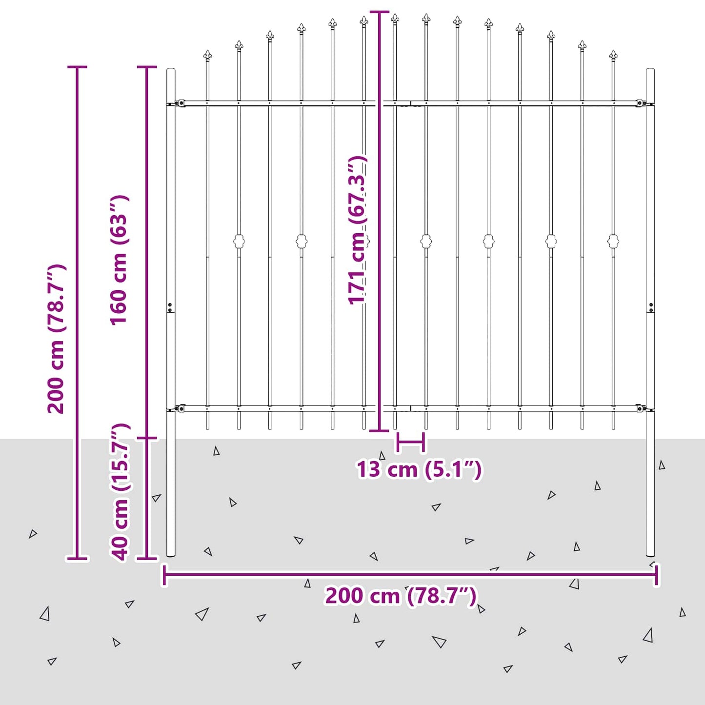 Spike Fence Asten Black 200 x 200 cm Powder-Coated Steel