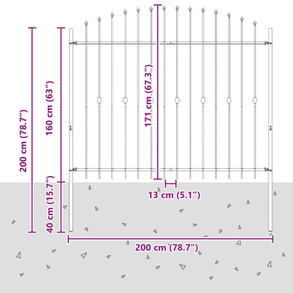 Spike Fence Asten Black 200 x 200 cm Powder-Coated Steel