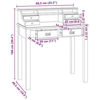Writing Desk Natural 89.5 x 49.5 x 100 cm Solid Teak Wood