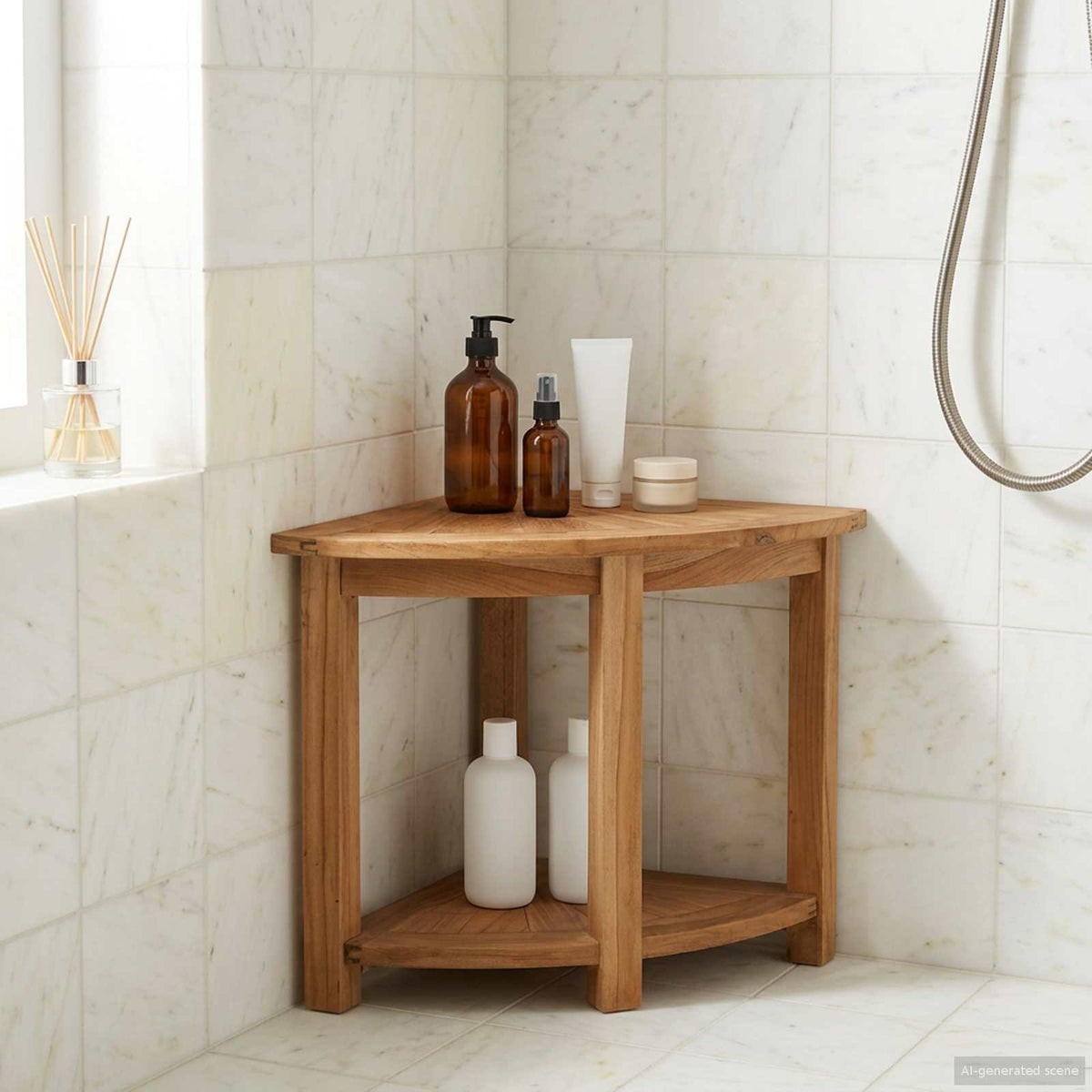 Bathroom Side Table Natural 45 x 45 x 46 cm Solid Teak Wood