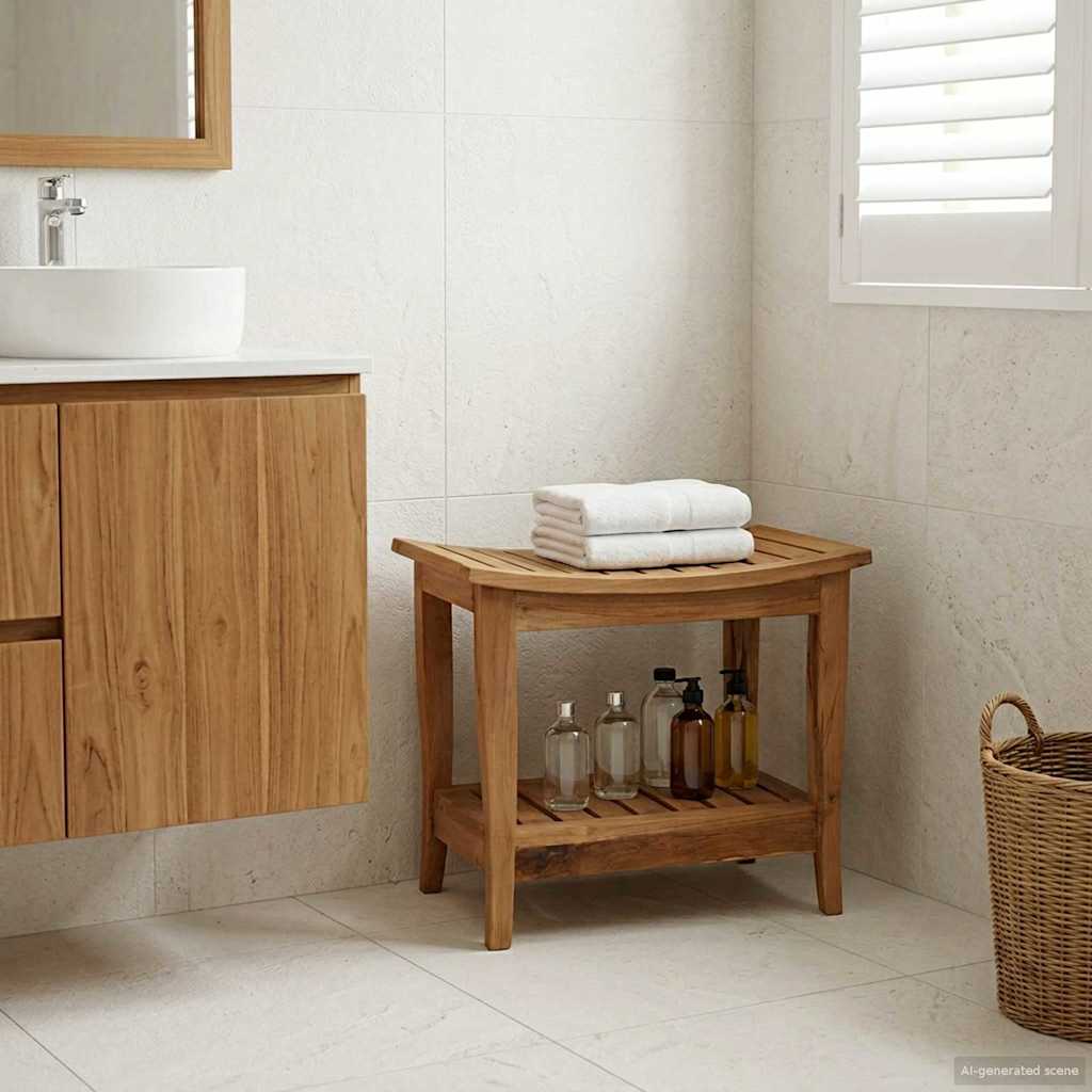Bathroom Side Table Natural 50 x 35 x 45 cm Solid Teak Wood