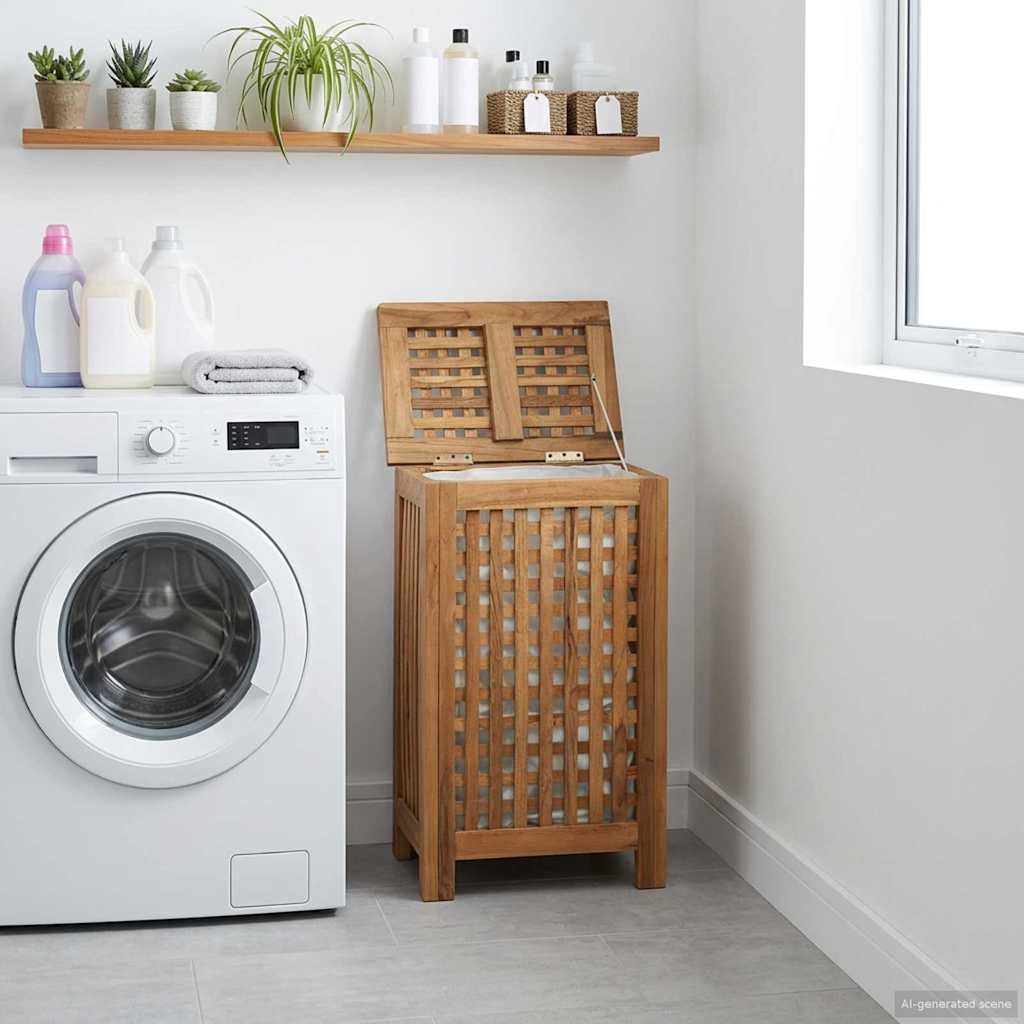 Laundry Basket Natural Solid Teak Wood
