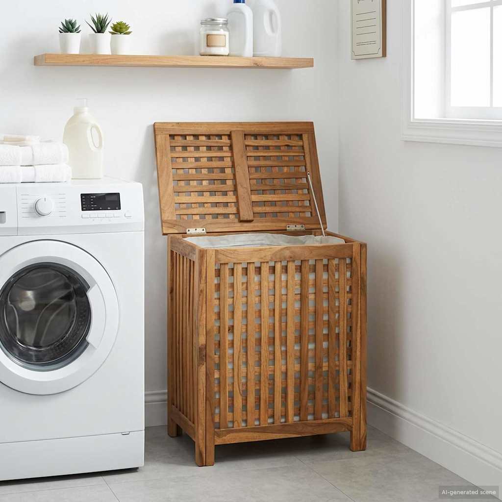 Laundry Basket Natural Solid Teak Wood