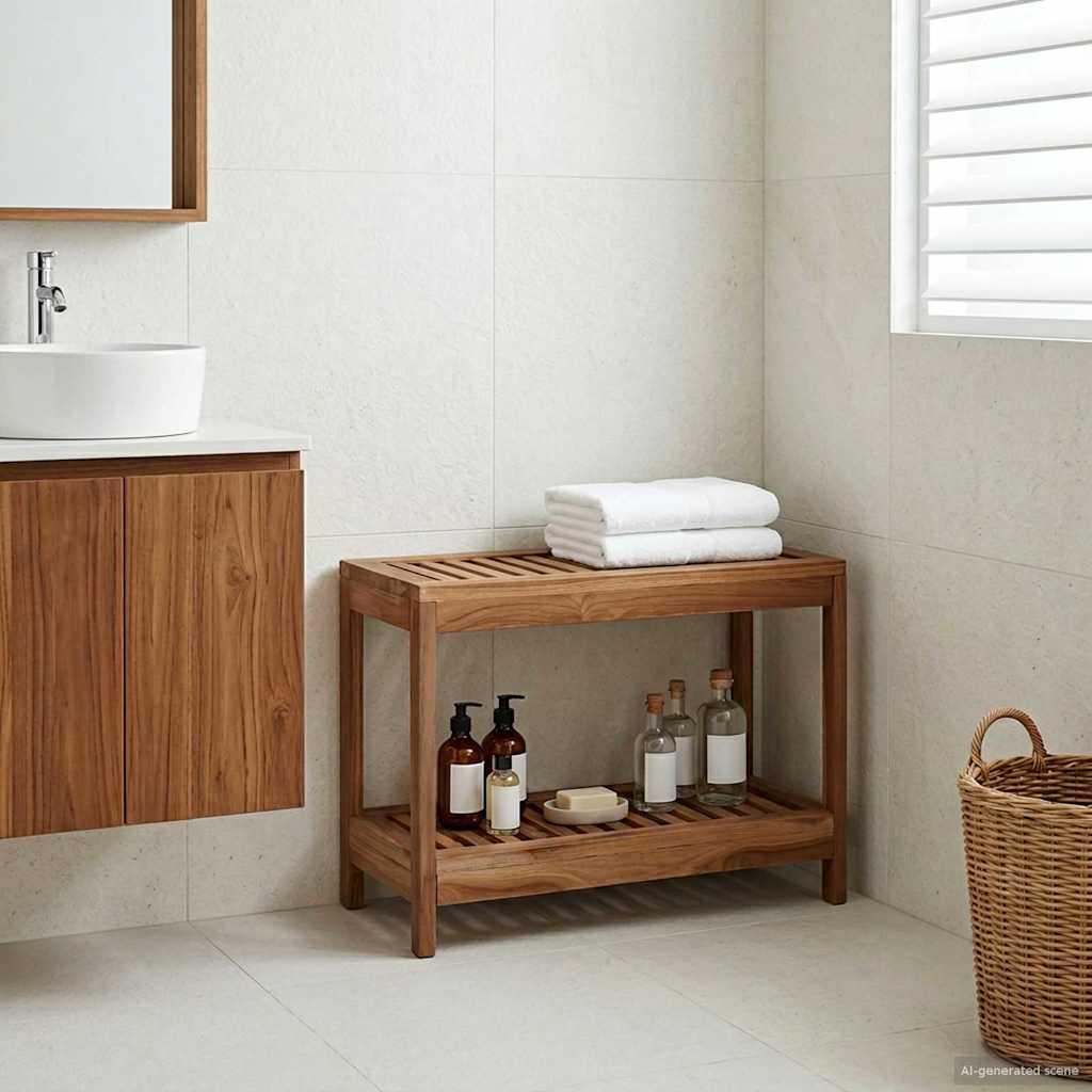 Bathroom Side Table Natural 60 x 30 x 45 cm Solid Teak Wood