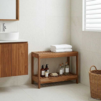 Bathroom Side Table Natural 60 x 30 x 45 cm Solid Teak Wood