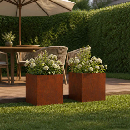 Garden Planter 2 pcs Rusty 35 x 35 x 35 cm Weathering Steel