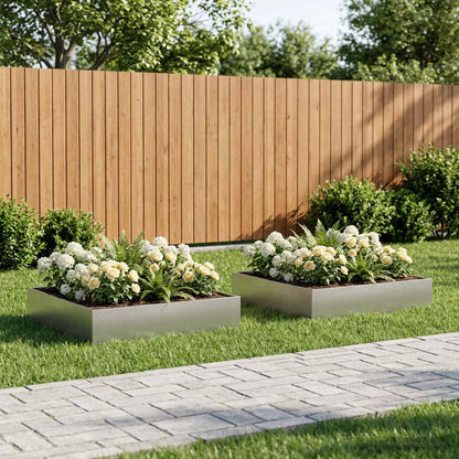 Garden Planter 2 pcs Silver 100 x 100 x 20 cm Stainless Steel