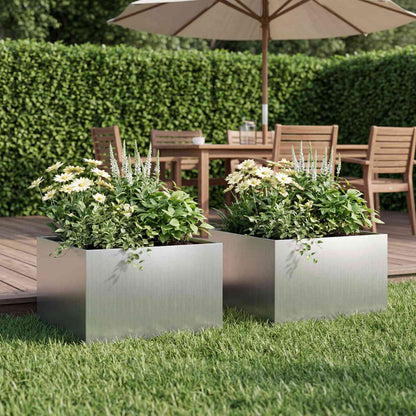 Garden Planter 2 pcs Silver 60 x 60 x 30 cm Galvanised Steel