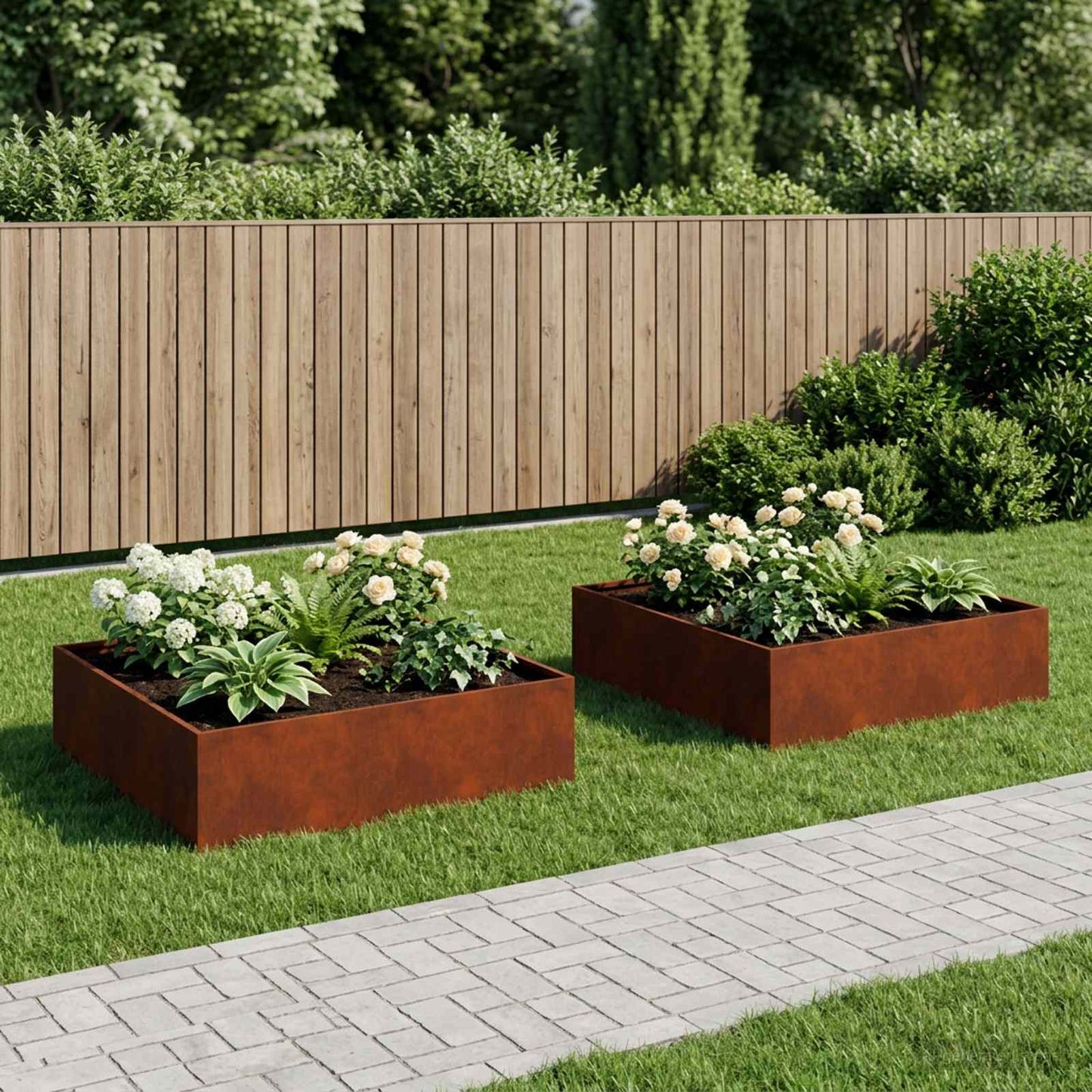 Garden Planter 2 pcs Rusty 100 x 100 x 30 cm Weathering Steel