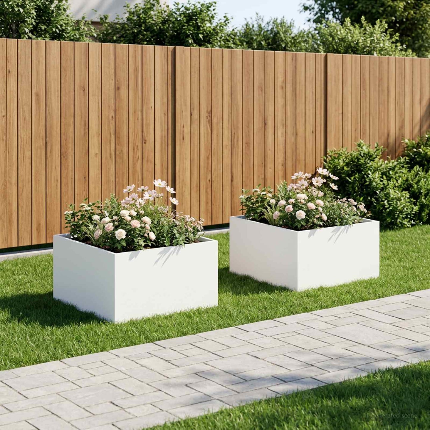 Garden Planter 2 pcs White 60 x 60 x 40 cm Cold-rolled Steel