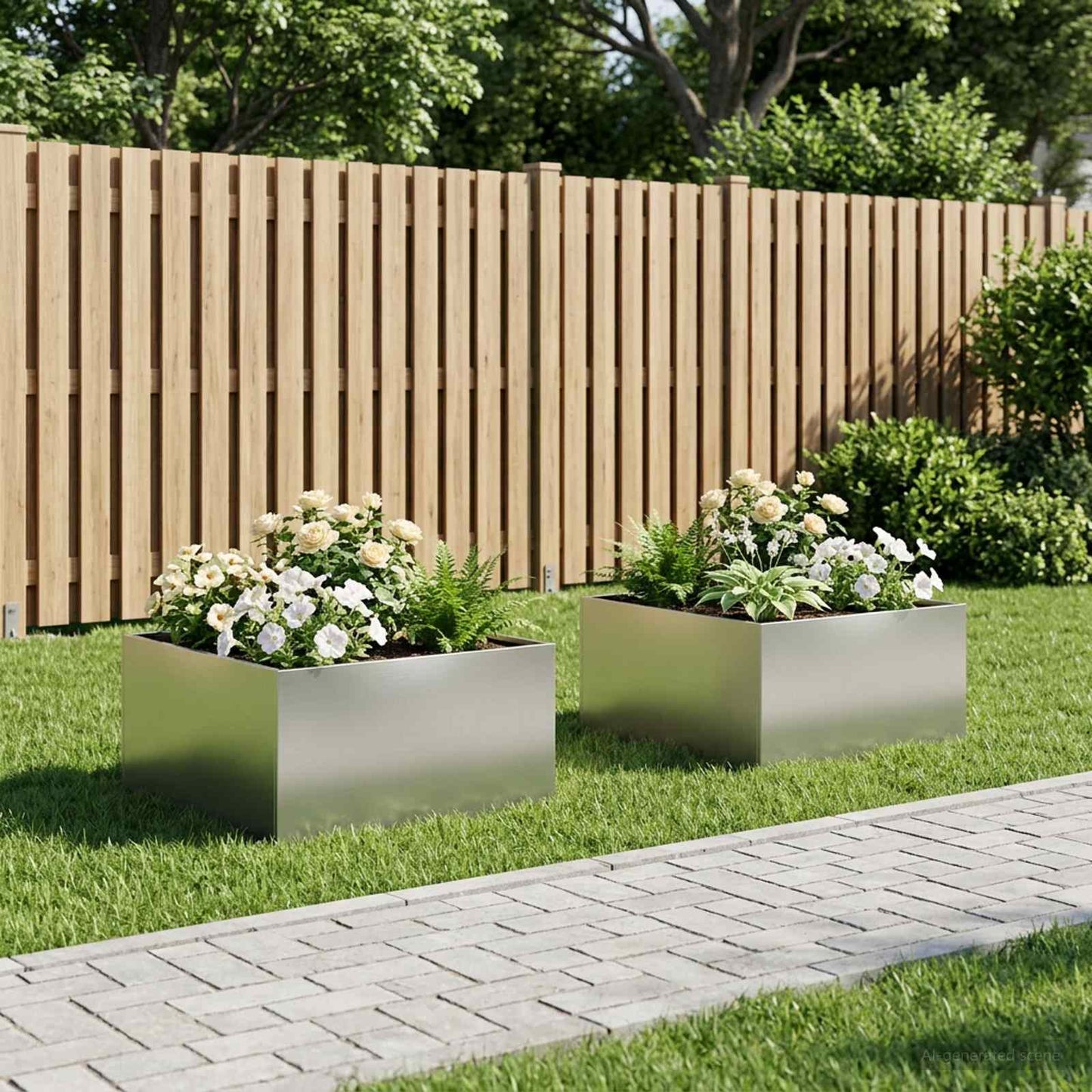 Garden Planter 2 pcs Silver 100 x 100 x 40 cm Stainless Steel