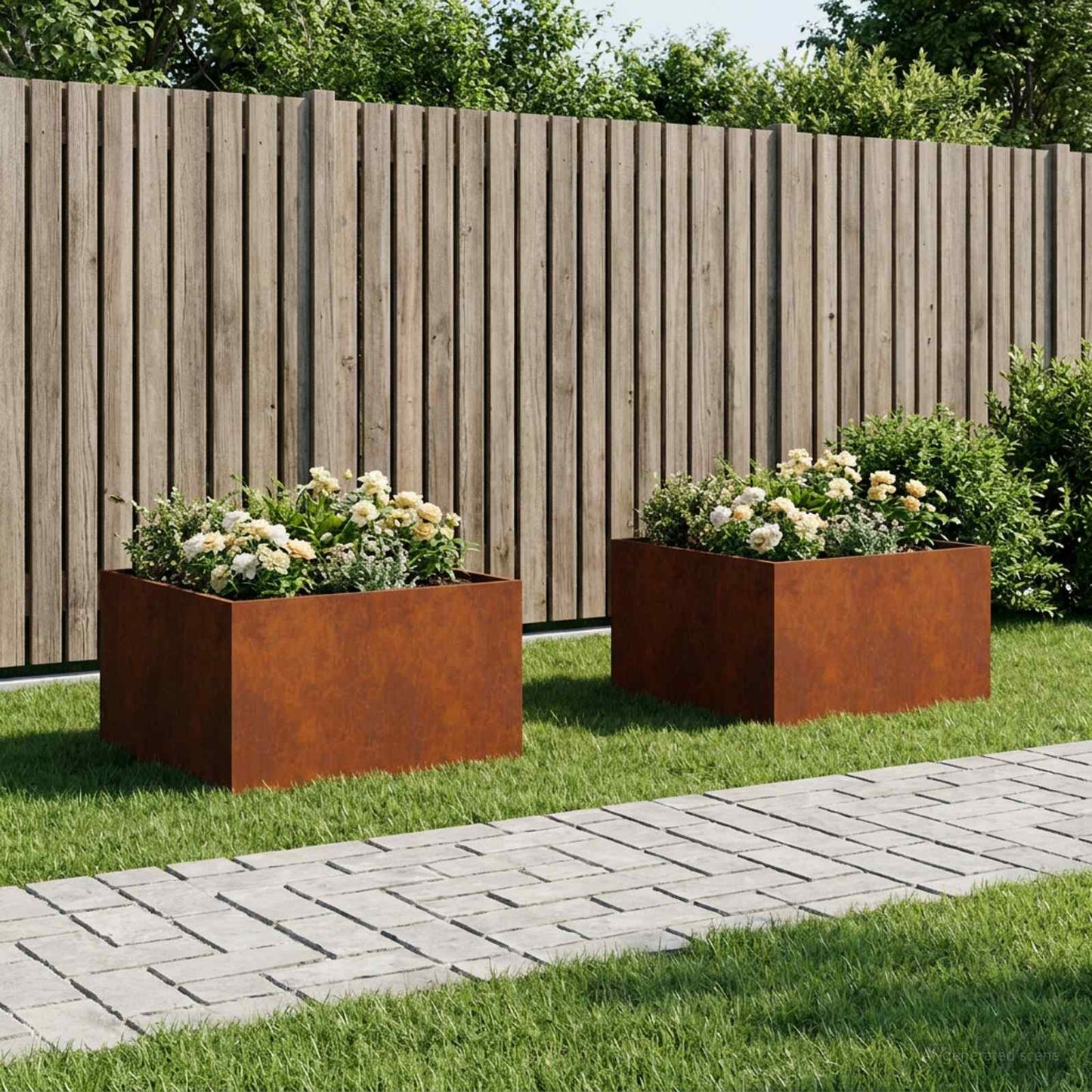 Garden Planter 2 pcs Rusty 100 x 100 x 40 cm Weathering Steel