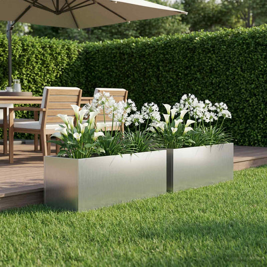 Garden Planter 2 pcs Silver 40 x 20 x 20 cm Galvanised Steel