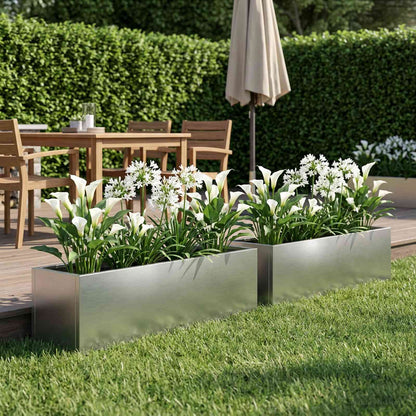 Garden Planter 2 pcs Silver 100 x 20 x 20 cm Stainless Steel