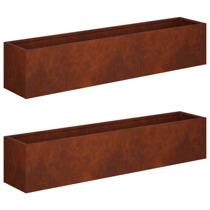 Garden Planter 2 pcs Rusty 100 x 20 x 20 cm Weathering Steel