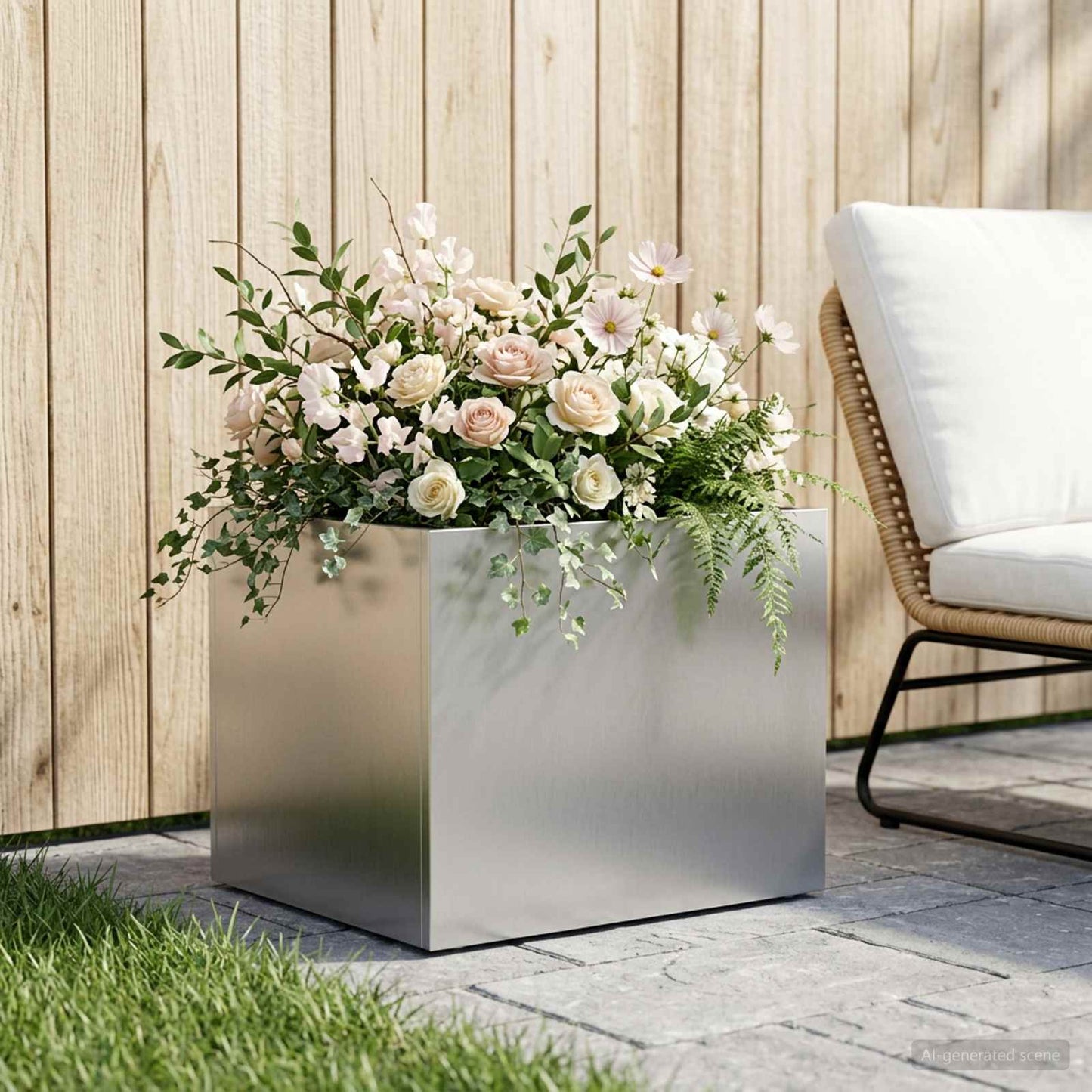 Garden Planter Silver 40 x 30 x 30 cm Stainless Steel