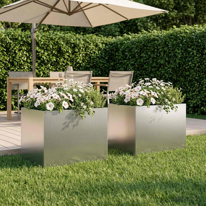 Garden Planter 2 pcs Silver 40 x 30 x 30 cm Galvanised Steel