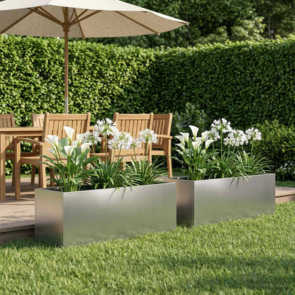 Garden Planter 2 pcs Silver 100 x 30 x 30 cm Stainless Steel