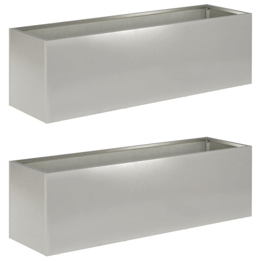 Garden Planter 2 pcs Silver 100 x 30 x 30 cm Stainless Steel
