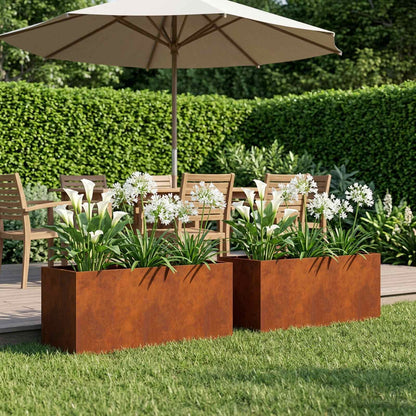 Garden Planter 2 pcs Rusty 100 x 40 x 40 cm Weathering Steel