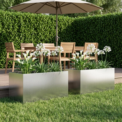 Garden Planter 2 pcs Silver 100 x 50 x 50 cm Stainless Steel