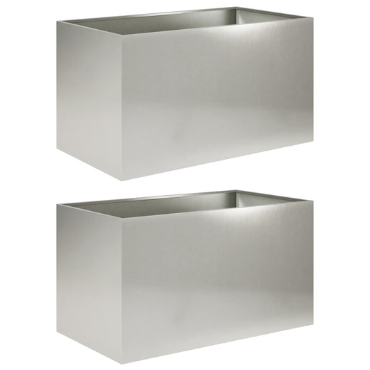 Garden Planter 2 pcs Silver 100 x 50 x 50 cm Stainless Steel