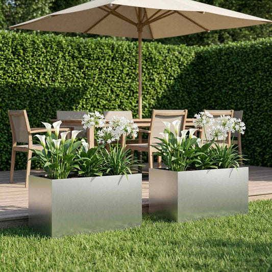 Garden Planter 2 pcs Silver 100 x 50 x 50 cm Galvanised Steel