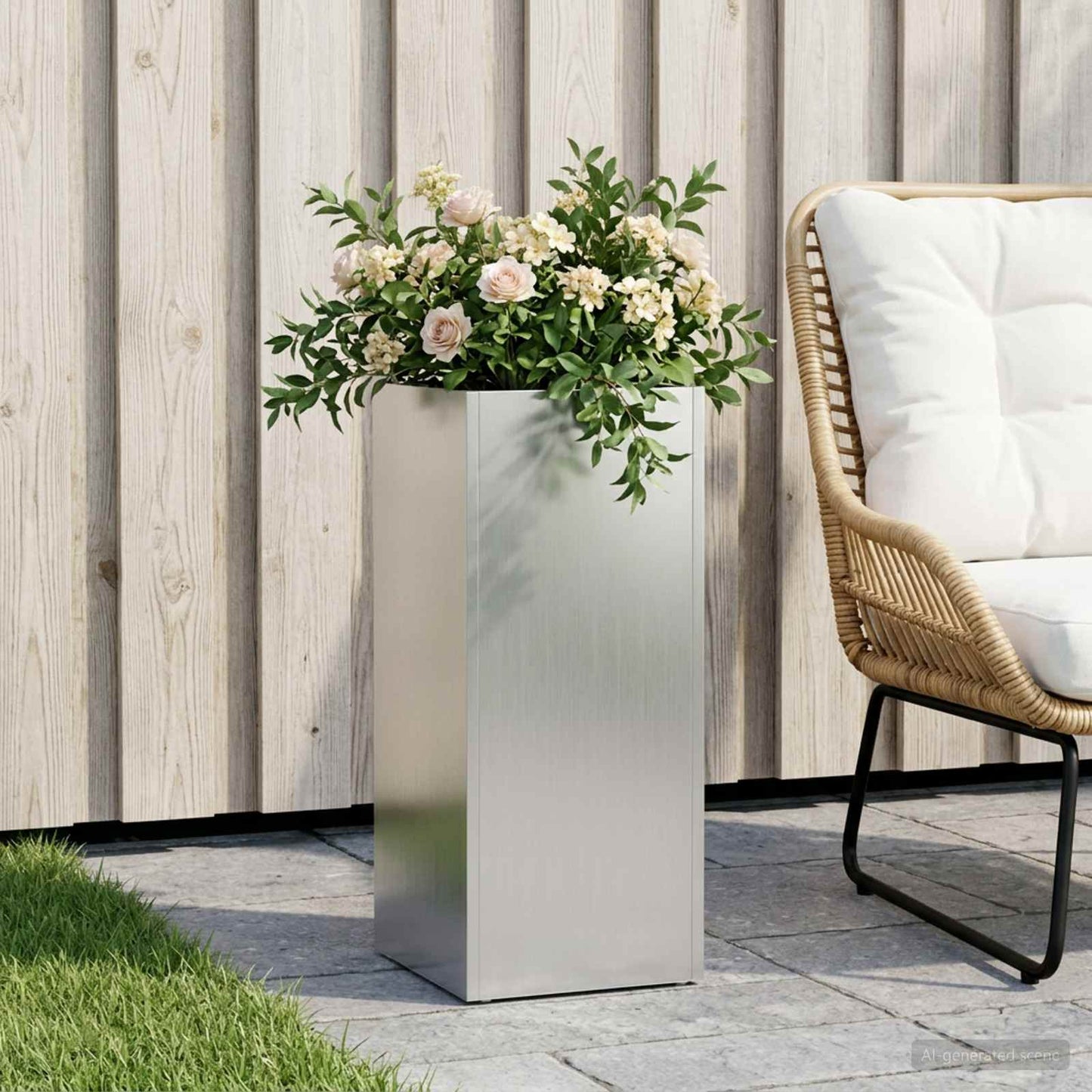 Garden Planter Silver 20 x 20 x 40 cm Galvanised Steel